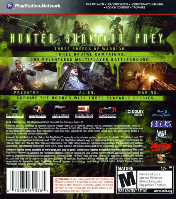 Hra Aliens vs. Predator pro PS3 Playstation 3 konzole