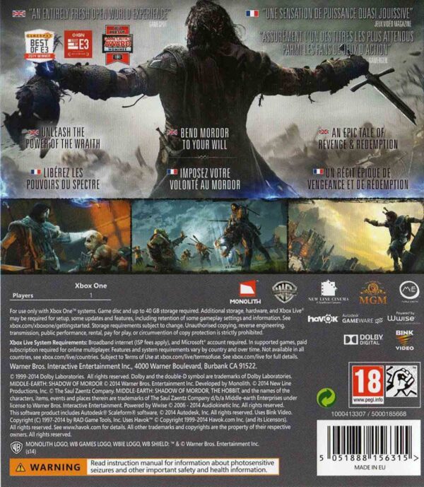 Hra Middle Earth: Shadow Of Mordor pro XBOX ONE XONE X1 konzole