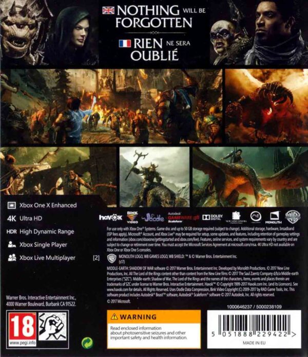 Hra Middle Earth: Shadow Of War pro XBOX ONE XONE X1 konzole