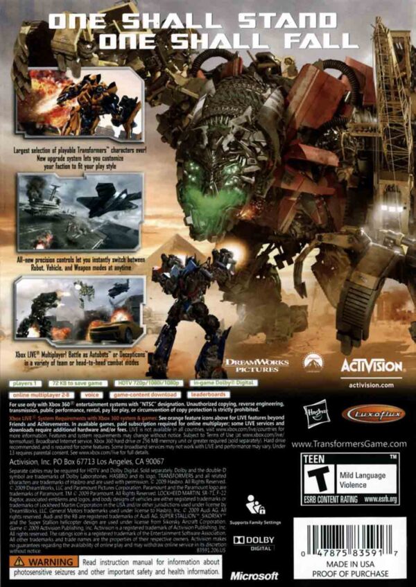 Hra Transformers: Revenge Of The Fallen pro XBOX 360 X360 konzole