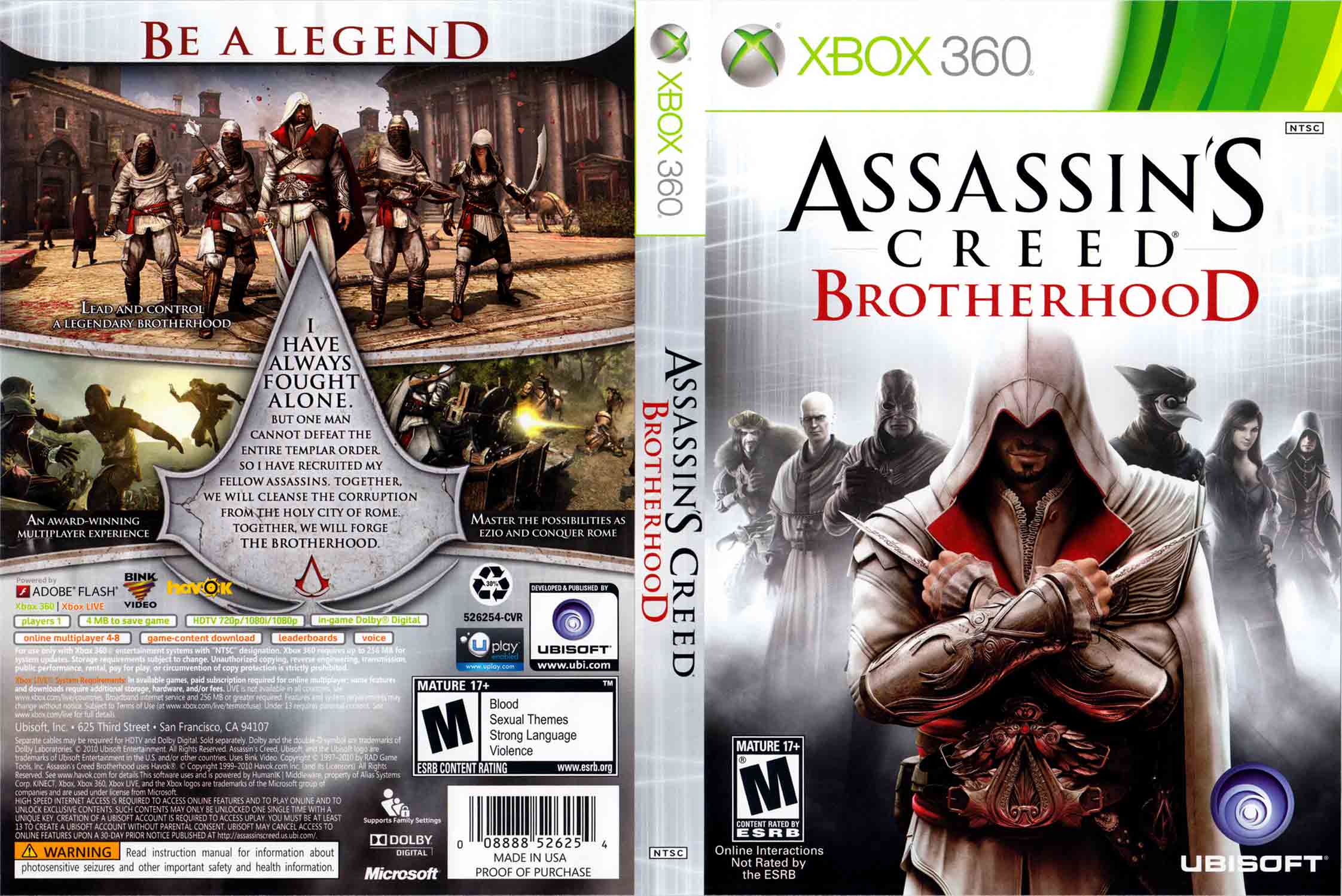 Assassin's Creed: Brotherhood pro XBOX 360 - zadní strana obalu s popisem hry