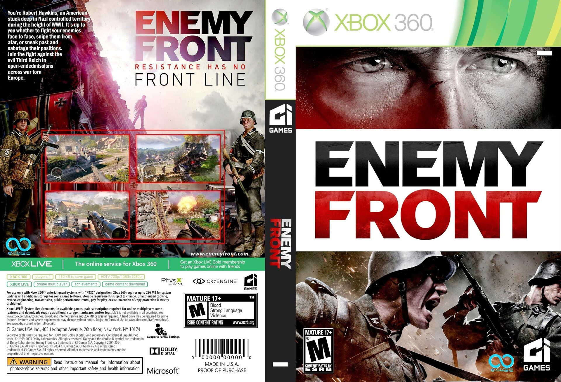 Enemy Front pro XBOX 360 - zadní strana obalu s popisem hry