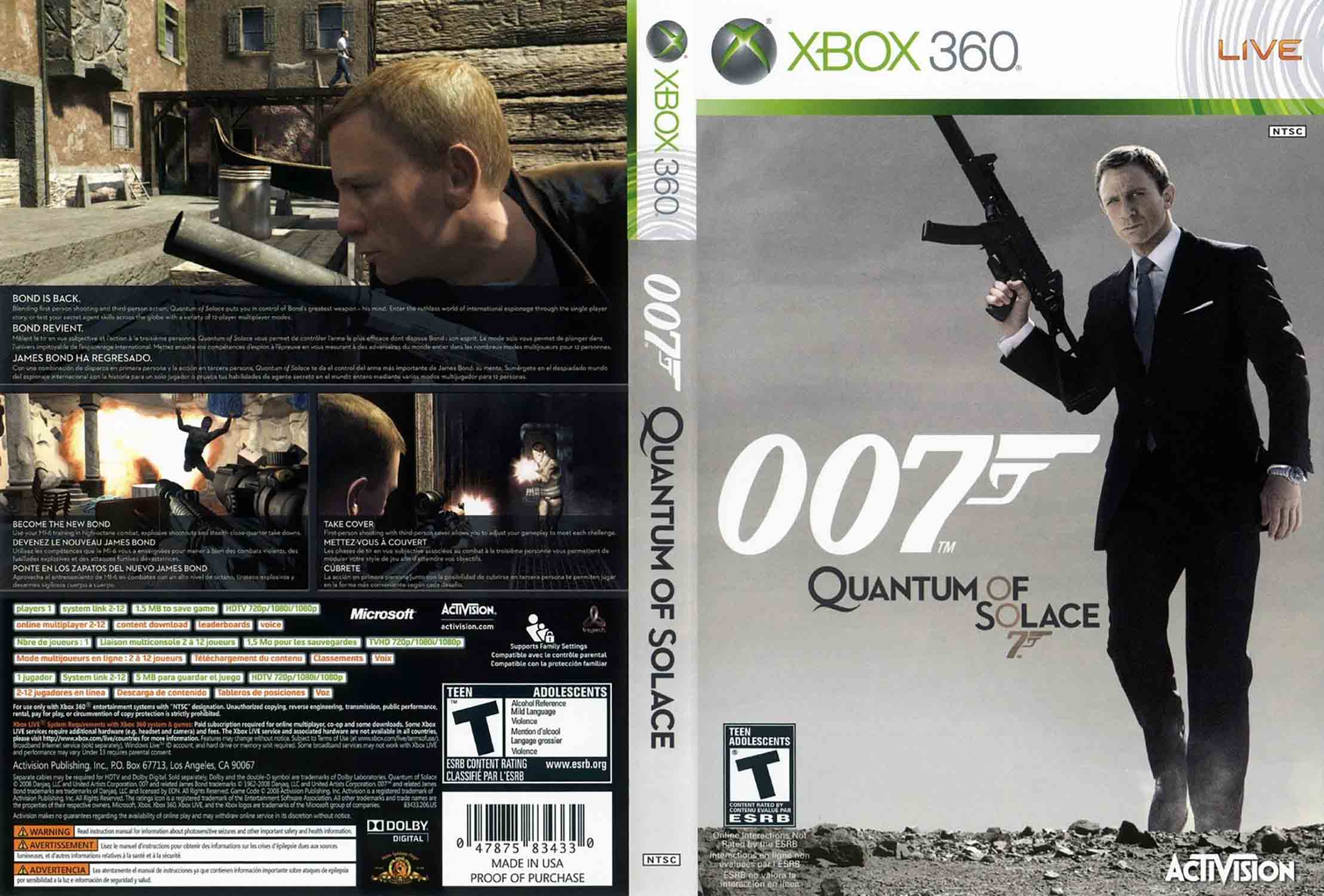 James Bond 007: Quantum of Solace pro XBOX 360 - zadní strana obalu s popisem hry