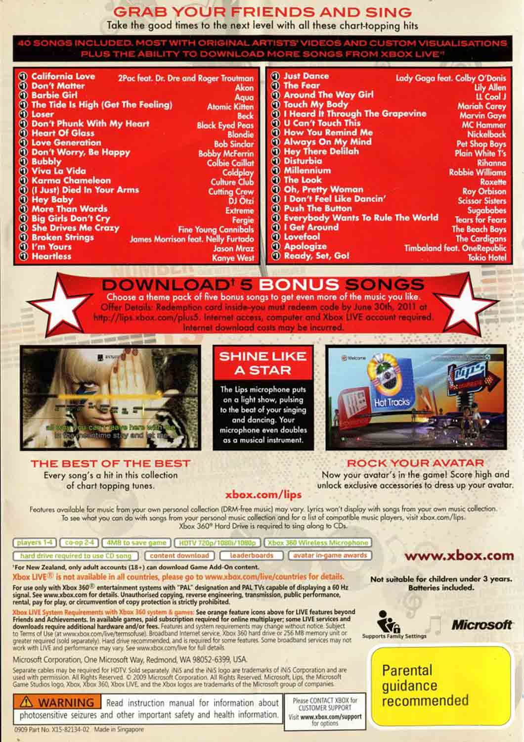 Lips: Number One Hits pro XBOX 360 - zadní strana obalu s popisem hry