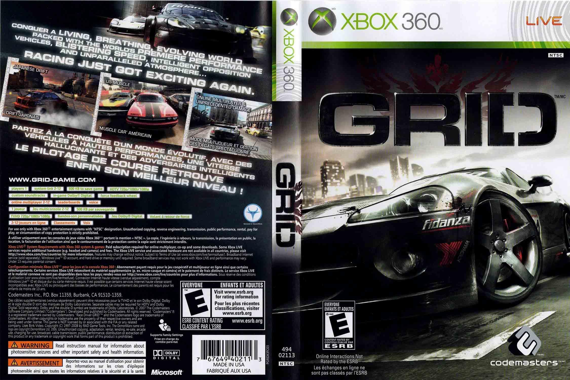 Race Driver: GRID pro Xbox 360 — auta